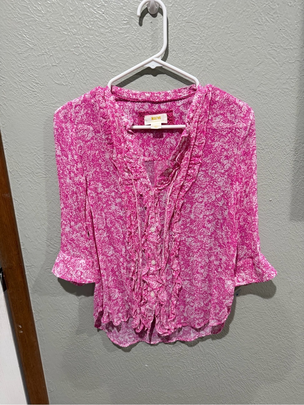 Maeve Pink Floral Ruffle Button-Front Top